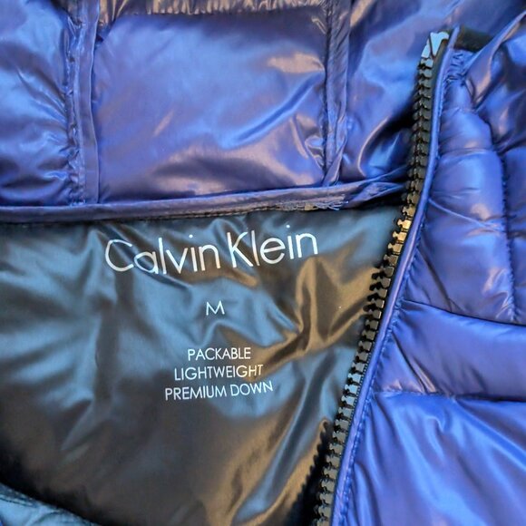 MINT CONDITION Calvin Klein Blue Lightweight Down Puffer Jacket w/ Hood | Size M - Picture 7 of 13